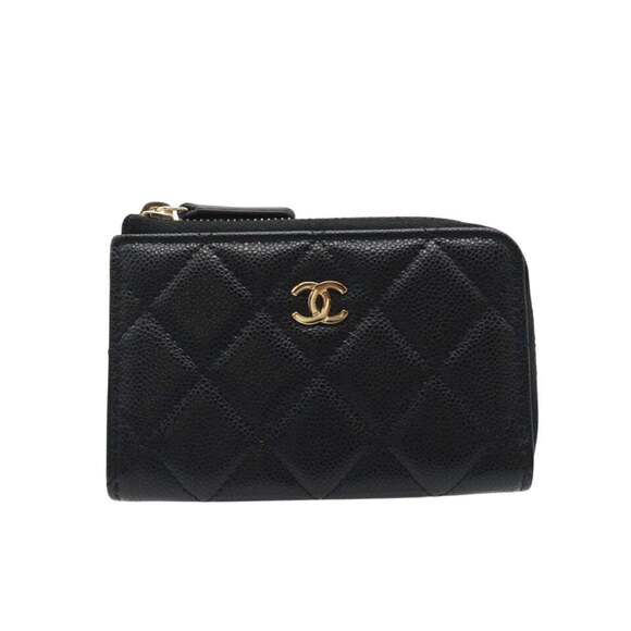 CHANEL Handbags - CHANEL Black Caviar Leather Logo Wallet
